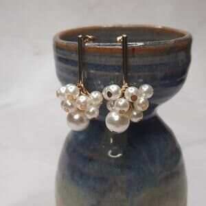 Gold and Faux Pearl Cluster Drop Earrings